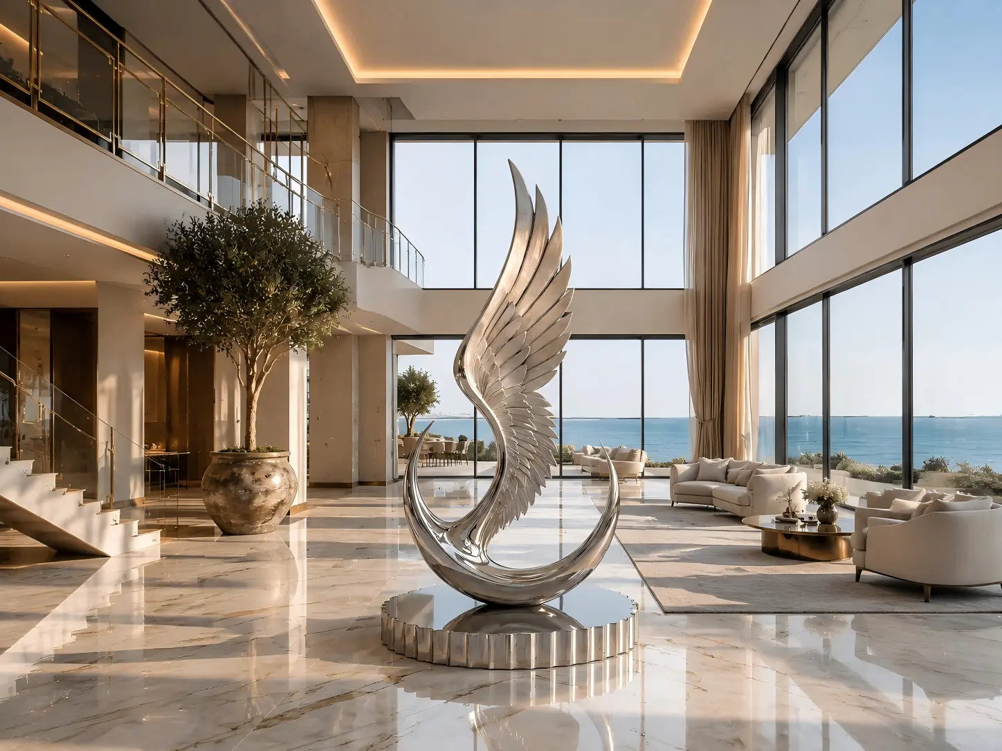 Custom sculpture installation in a luxury architectural space showing a large-scale artwork project