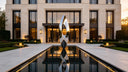 Contemporary stainless steel sculpture in a luxury residential entrance showcasing sculpture selection, architectural harmony, and modern design