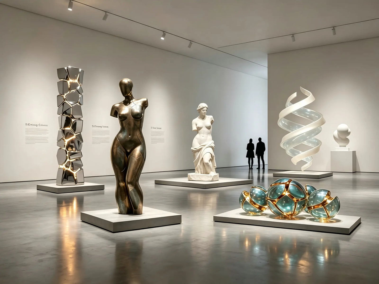 Sculpture selection guide showing contemporary, bronze, marble, and abstract artworks to help choose the right sculpture style for architectural spaces