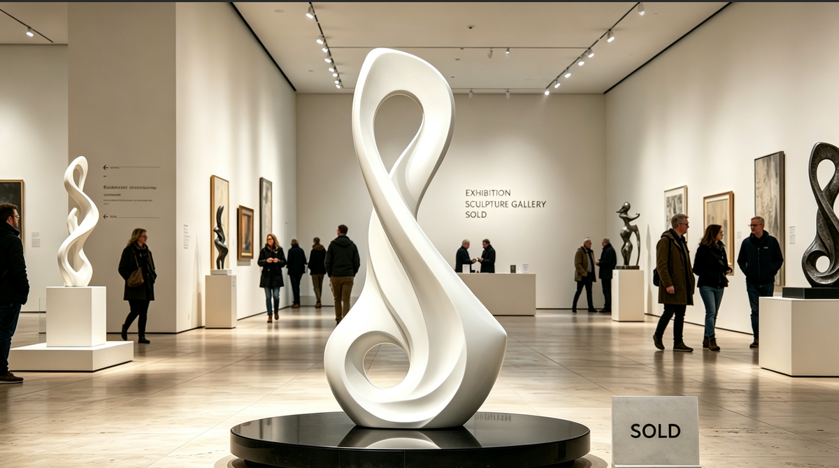 Exhibition of the abstract fiberglass sculpture displayed in the corporate entrance