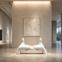 Abstract fiberglass sculpture displayed in a luxury villa interior with modern architecture and elegant contemporary design