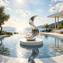 Abstract stainless steel sculpture SS-017 with polished mirror finish and modern flowing design