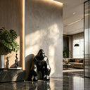 Black stainless steel gorilla sculpture with contemporary geometric design for luxury interior spaces