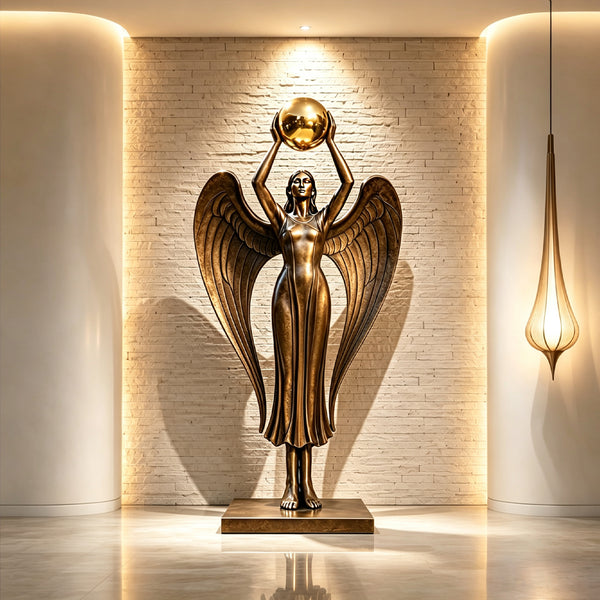 Bronze angel religious sculpture BB-003 with detailed wings and symbolic spiritual design