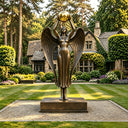 Bronze angel religious sculpture installed in a church memorial garden setting BB-003