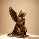 Detailed bronze praying angel sculpture with handcrafted wing carving and antique patina finish BB-006