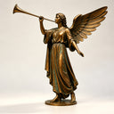 Bronze angel with trumpet statue BB-020 featuring outstretched feathered wings and flowing classical robes