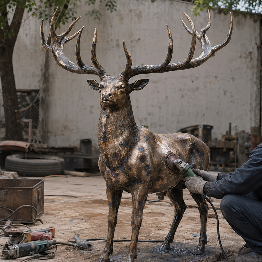 Fabrication process of a bronze deer sculpture for luxury hotel lobby