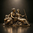 Close-up detail of classical bronze sculpture showing handcrafted casting textures and antique patina finish
