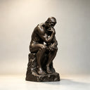 Full view of a bronze Thinker statue on a light background, highlighting its classic pose and detailed muscular texture for art decor product display.
