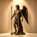 Bronze warrior angel statue BB-023 with an upright spear, muscular figure and antique bronze finish