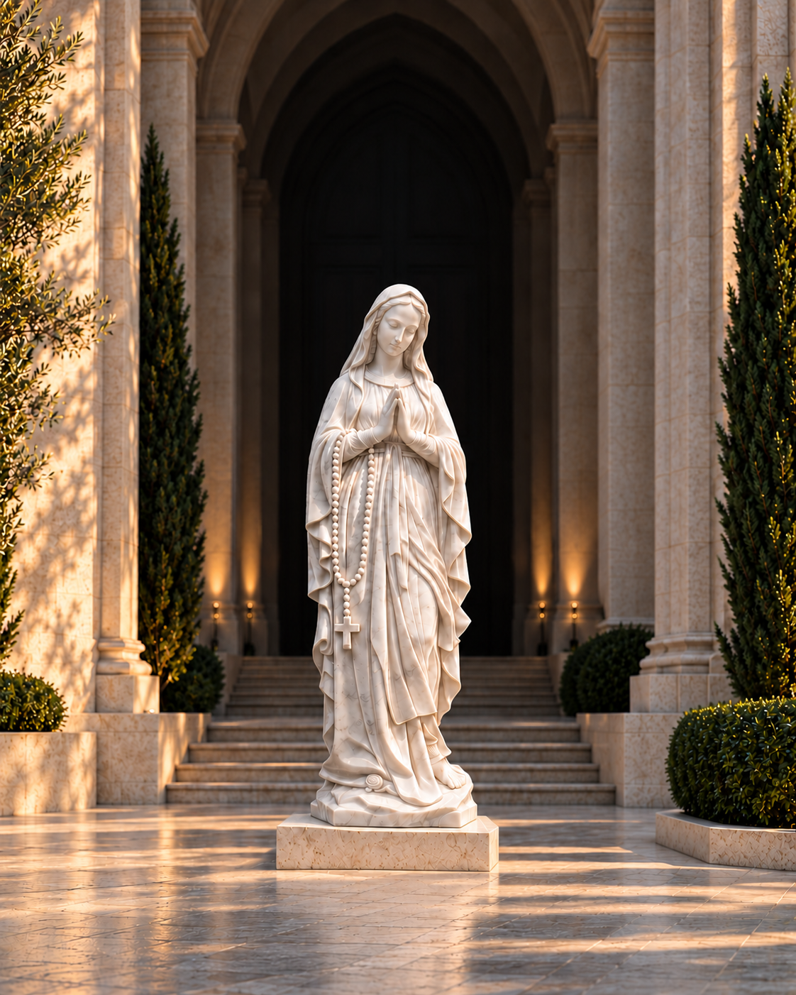 Natural marble sculpture in an elegant architectural courtyard