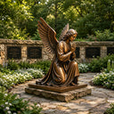 Bronze praying angel sculpture displayed in a classical church interior with spiritual artistic atmosphere BB-006