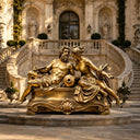 Classical bronze reclining couple sculpture BB-015 displayed at the formal entrance of a luxury European-style estate