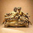 Classical bronze reclining couple sculpture BB-015 featuring male and female figures, symbolic objects and an ornate bronze base