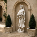 Classical white marble Goddess of Harvest sculpture with elegant female figure and grape details