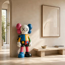 Contemporary colorful fiberglass sculpture displayed in a luxury interior space with modern architecture and artistic atmosphere