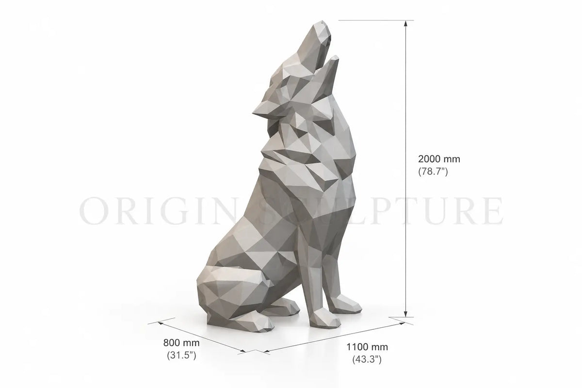 Transforming the brief into a digital format, this 3D design concept outlines a geometric animal sculpture with precise measurements for review.