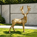 Contemporary stainless steel deer sculpture with geometric mosaic design, painted finish, and artistic details for luxury spaces