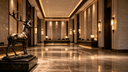 Custom bronze deer sculpture designed for a luxury hotel lobby interior