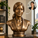 Custom bronze executive portrait bust of a woman in professional clothing for a corporate office