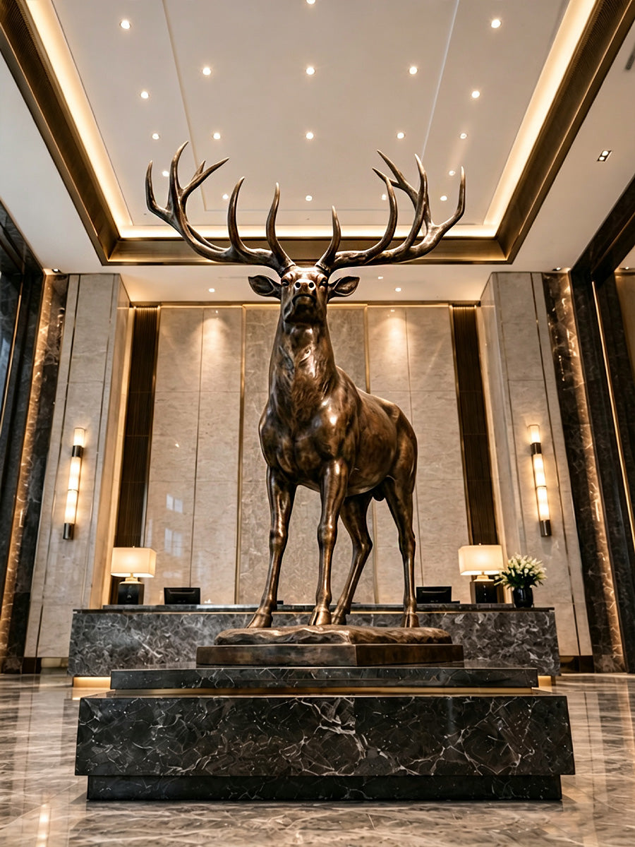 custom deer sculpture final artwork created for a luxury hotel lobby