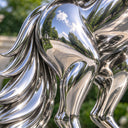 Bringing attention to the sculpted plumage, this custom mythological animal sculpture details the individual feather layers and muscular torso cast entirely in gleaming stainless steel.