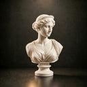Front view of white marble draped woman bust MM-019 with softly modeled features and flowing garment folds