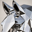 Close-up of precision geometric facets and reflective mirror-polished stainless steel on a horse head sculpture