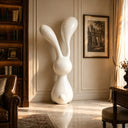 Fiberglass rabbit sculpture with minimalist animal design and smooth white painted finish for luxury interior spaces