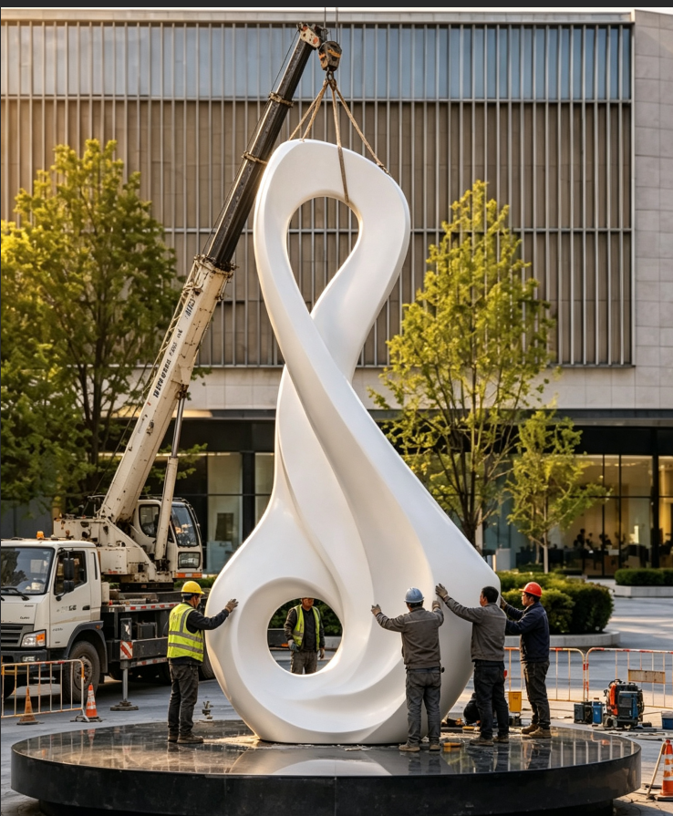 Fabrication process of a abstract fiberglass sculpture displayed on the corporation entrance