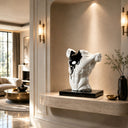 Contemporary fiberglass torso sculpture with glossy white finish and black epoxy resin details