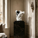 Fiberglass torso sculpture with epoxy resin details displayed in a luxury modern interior