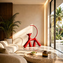 Glossy red fiberglass cat sculpture with contemporary abstract design for luxury modern interiors