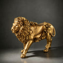 Close-up detail of a gold lion sculpture showing Baroque-inspired patterns, intricate mane textures, and premium gold finish craftsmanship