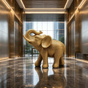 Gold stainless steel elephant sculpture with contemporary grid texture design