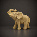 Grid texture detail of contemporary stainless steel elephant sculpture with black background