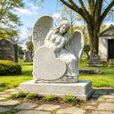 Guardian angel memorial statue placed in a peaceful cemetery setting, creating a comforting tribute space for remembrance