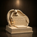 Hand carved angel wing details on beige granite memorial headstone MM-007