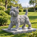 Suited to entrances and pet memorial spaces, this hand-carved granite West Highland Terrier sculpture introduces expressive eyes and a textured coat to outdoor displays.