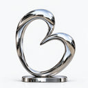 Large modern abstract stainless steel loop sculpture SS-048 featuring an open curved design, polished silver surface, and round metal base.