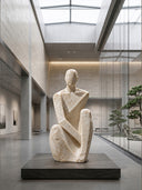 Luxury custom travertine human sculpture front view for contemporary interior design