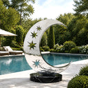 Mirror polished stainless steel moon sculpture installed in luxury garden landscape SS-019