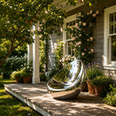 Mirror polished stainless steel abstract sculpture installed in luxury garden landscape SS-021
