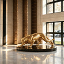 Gold stainless steel leopard sculpture for luxury hotel lobby interior