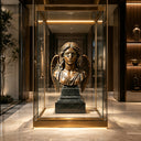 Luxury hotel lobby featuring a handcrafted bronze sculpture with elegant contemporary design