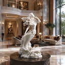 Fiberglass mermaid sculpture displayed beside a luxury resort pool creating an elegant ocean-inspired outdoor art space