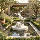 Abstract stainless steel sculpture installed in luxury villa architectural space SS-017