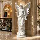 Marble guardian angel memorial statue MM-021 displayed inside an ornate church interior