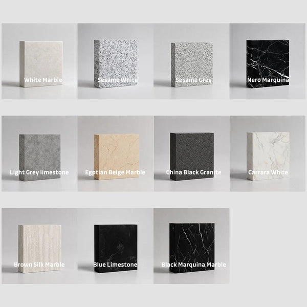 Marble sculpture stone selection showcasing natural textures and color variations